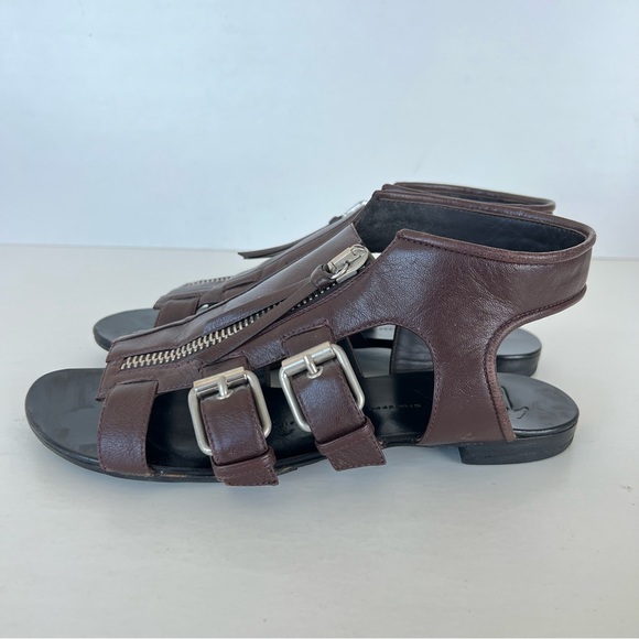 GIUSEPPE ZANOTTI Gladiator Burgundy Leather Buckle Strap Flats Sandals Sz 40 - Picture 3 of 13
